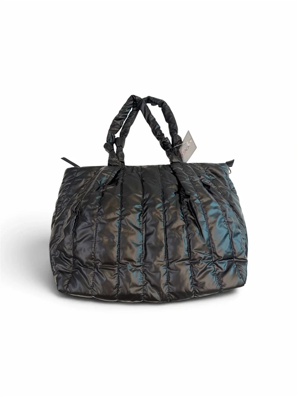 Black quilted/puffer/puffy tote bag